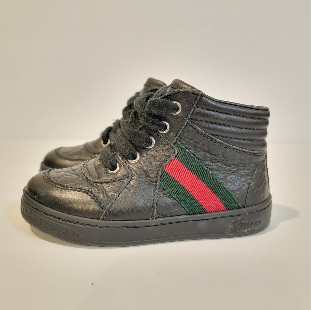 Gucci boots boys monogram web coda sneaker in black size 22